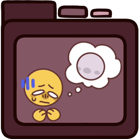 A red file folder with a distressed looking person on it. The person has a though bubble next to them, in the thought bubble is another person.